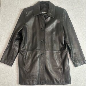 VTG Worthington Genuine Lambskin Leather Coat Large Petite Black Butter Soft New